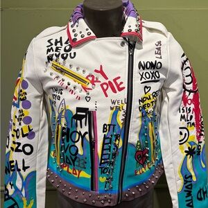 Robert Phillipe Colorful Graphic Women's Jacket studds slat zipper